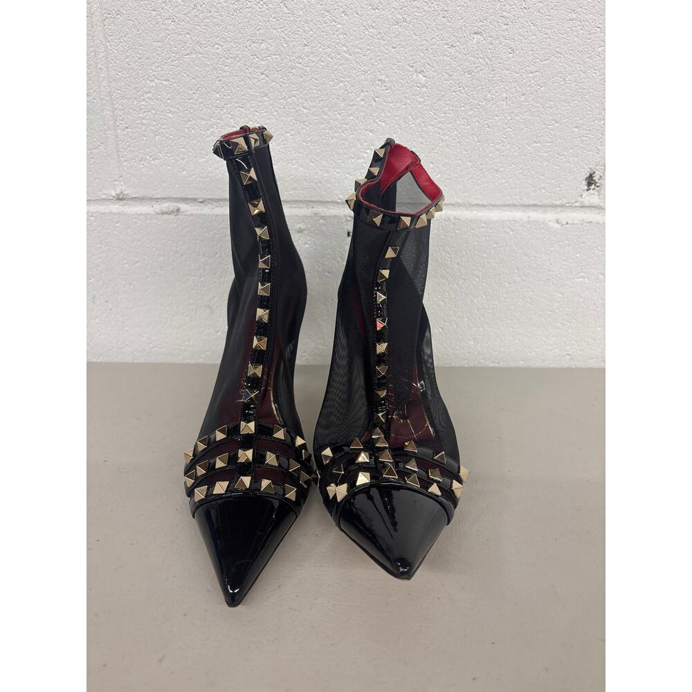 Valentino Sz 37 1/2 90mm Rockstud Black Mesh Pointed Toe Stiletto Ankle Boots - Picture 4 of 7